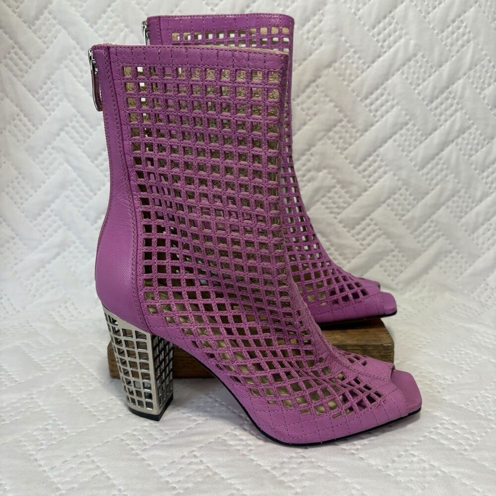 Sasha Fabiani Italian High Heel Pink Booties Women Size 38 Cutout Chunky Heel